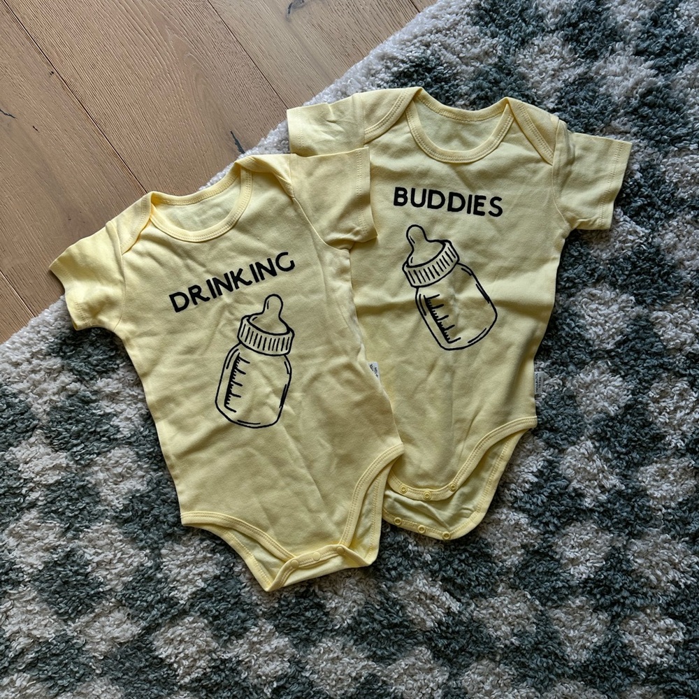 Yellow "Drinking Buddies" Baby One-Pieces - Pack of 2